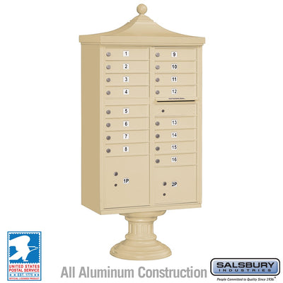 Decorative 16 Door CBU w/ 2 Parcel Lockers in Black with USPS Access