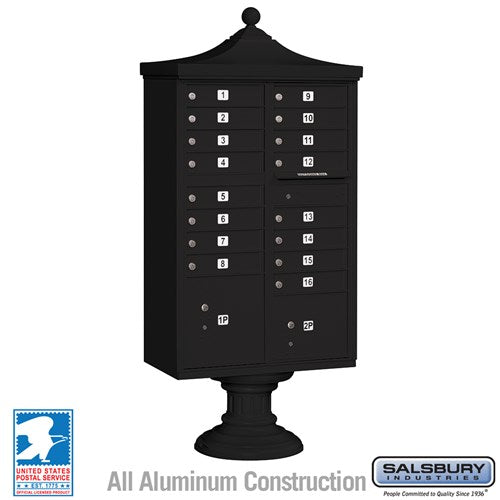 Decorative 16 Door CBU w/ 2 Parcel Lockers in Black with USPS Access