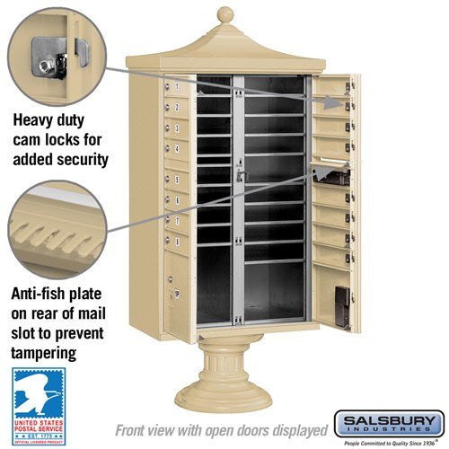 Decorative 16 Door CBU w/ 2 Parcel Lockers in Black with USPS Access