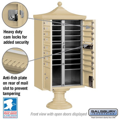 Decorative 16 Door CBU w/ 2 Parcel Lockers in Black with USPS Access