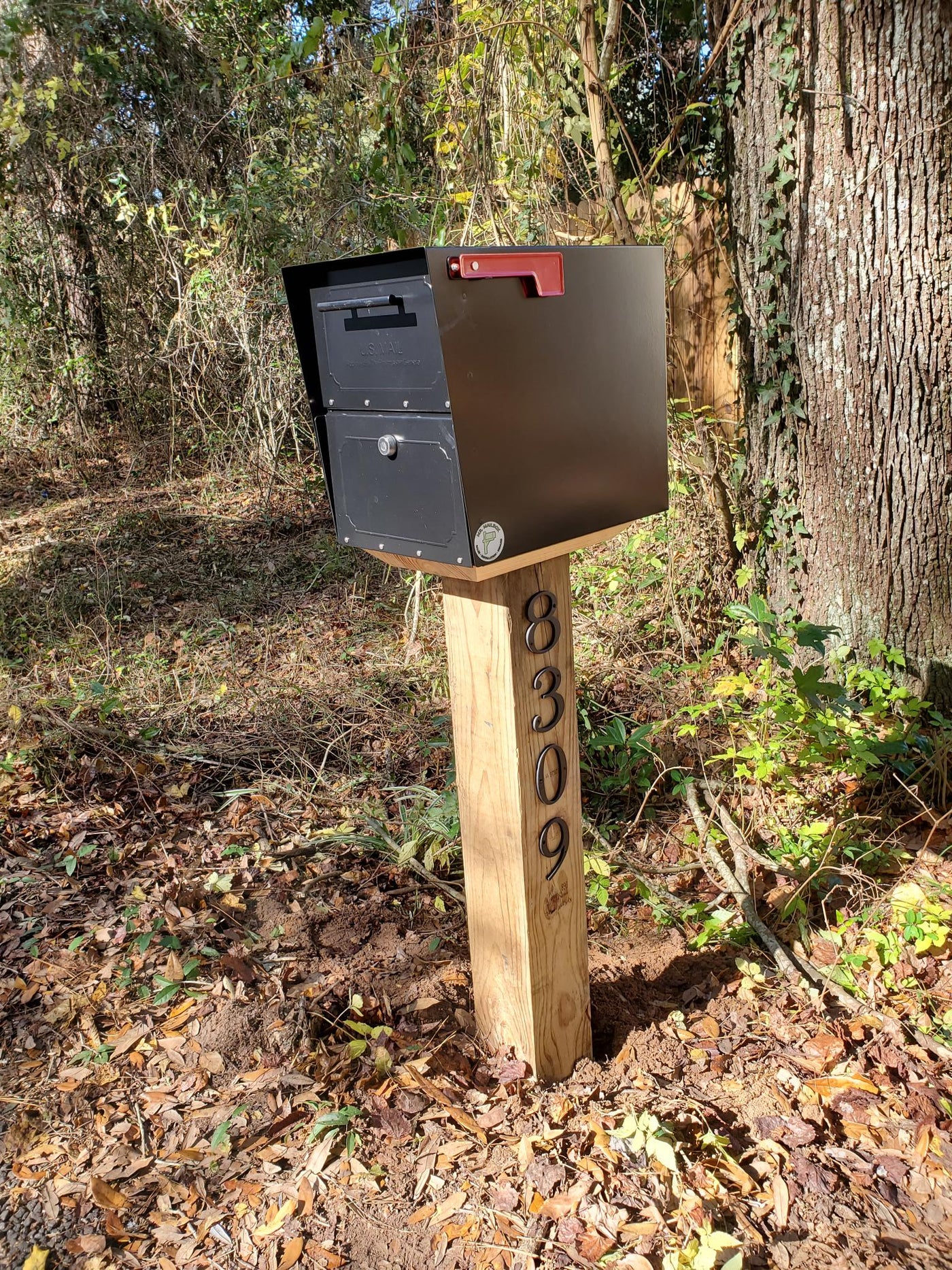 Pressure Treated post (painted) w/ Large steel Mailbox