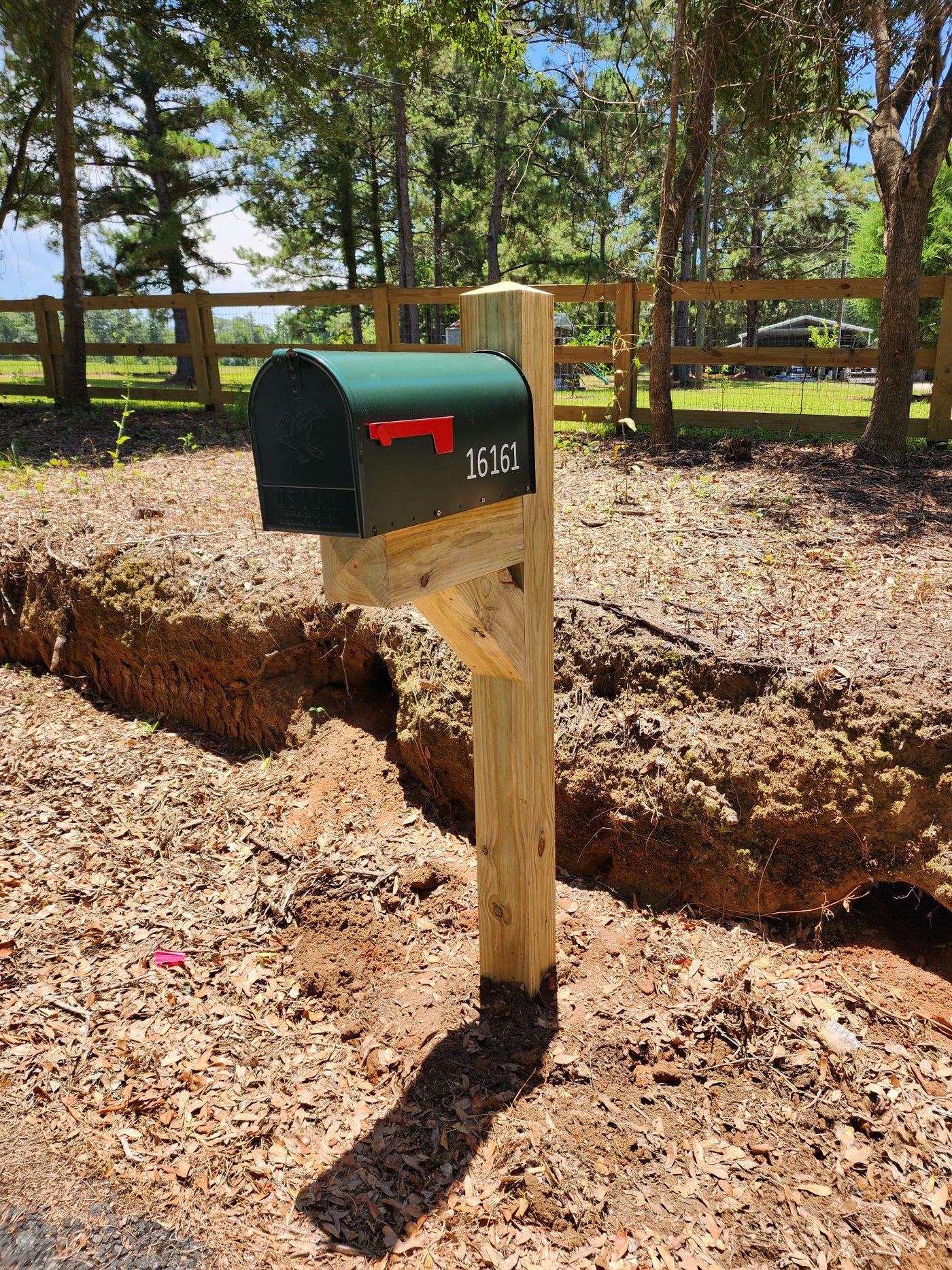 Pressure Treated post (painted) w/ Large steel Mailbox
