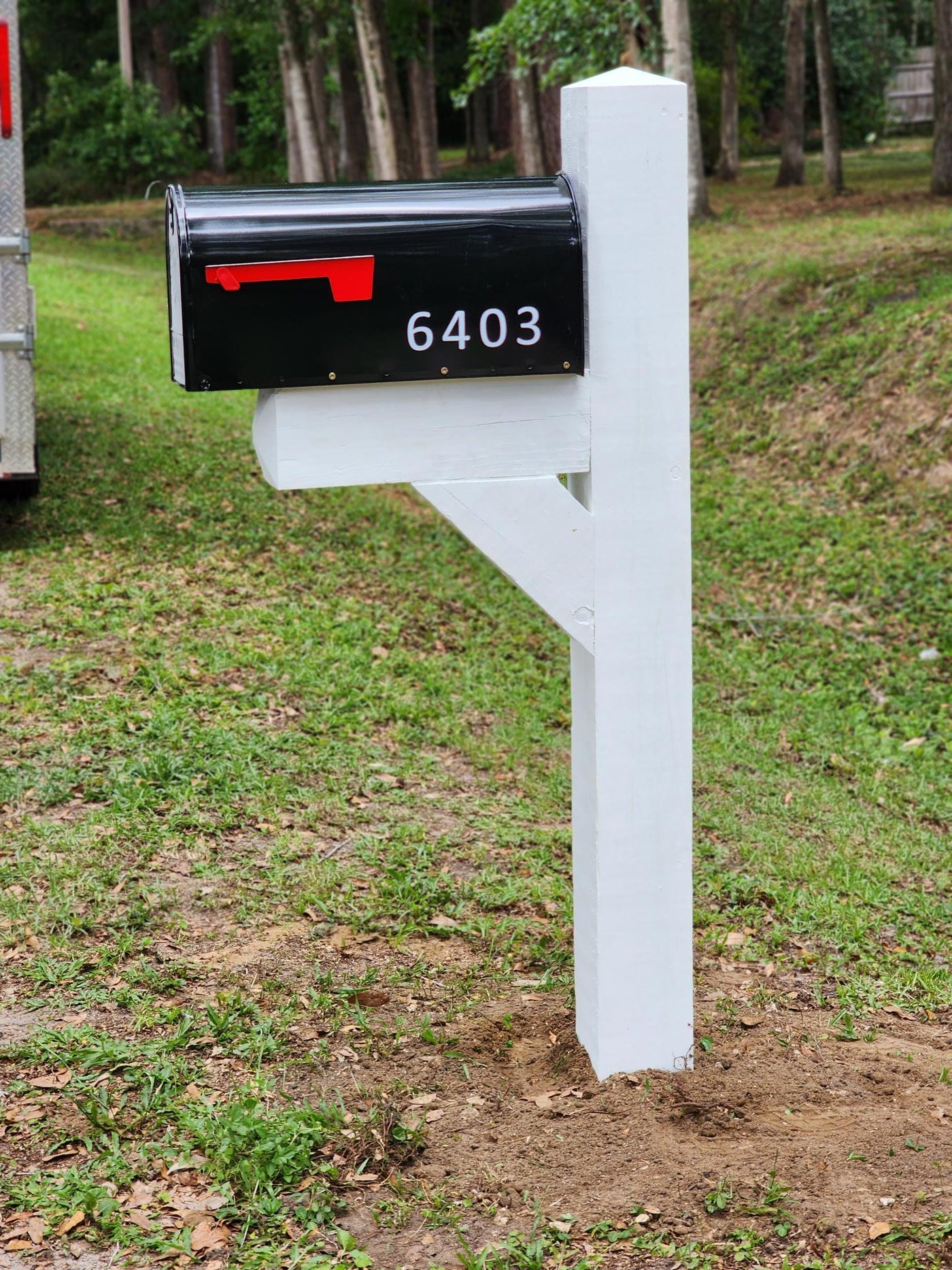 Pressure Treated post (painted) w/ Large steel Mailbox