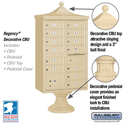 Decorative Cluster Box Unit with 13 Doors and 1 Parcel Locker