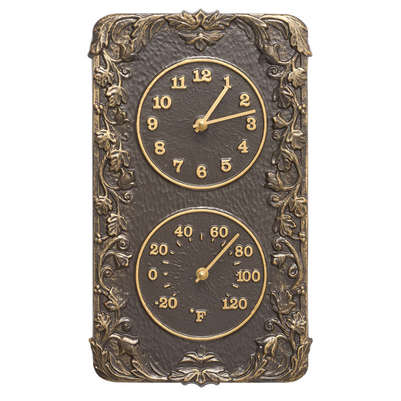 Acanthus Indoor Outdoor Wall Clock & Thermometer - French Bronze