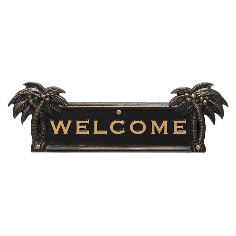 Palm Tree Welcome Plaque - Black/Gold