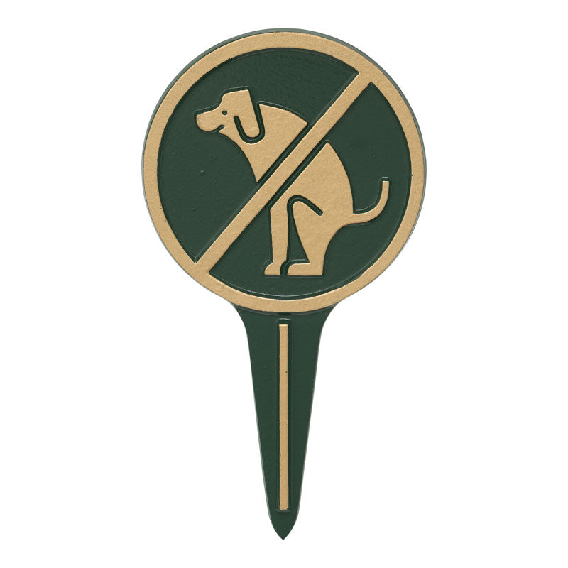 No Dog Poop Round Courtesy Lawn Stake - Green/Gold