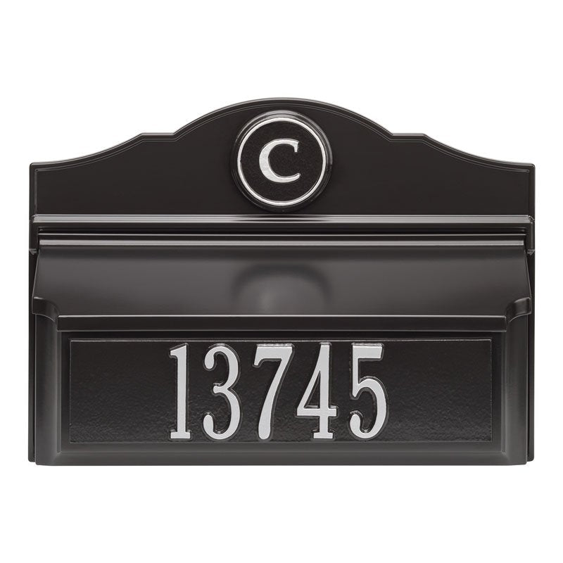 Colonial Wall Mailbox Package #1 (Mailbox, Plaque & Monogram) - Black/Silver