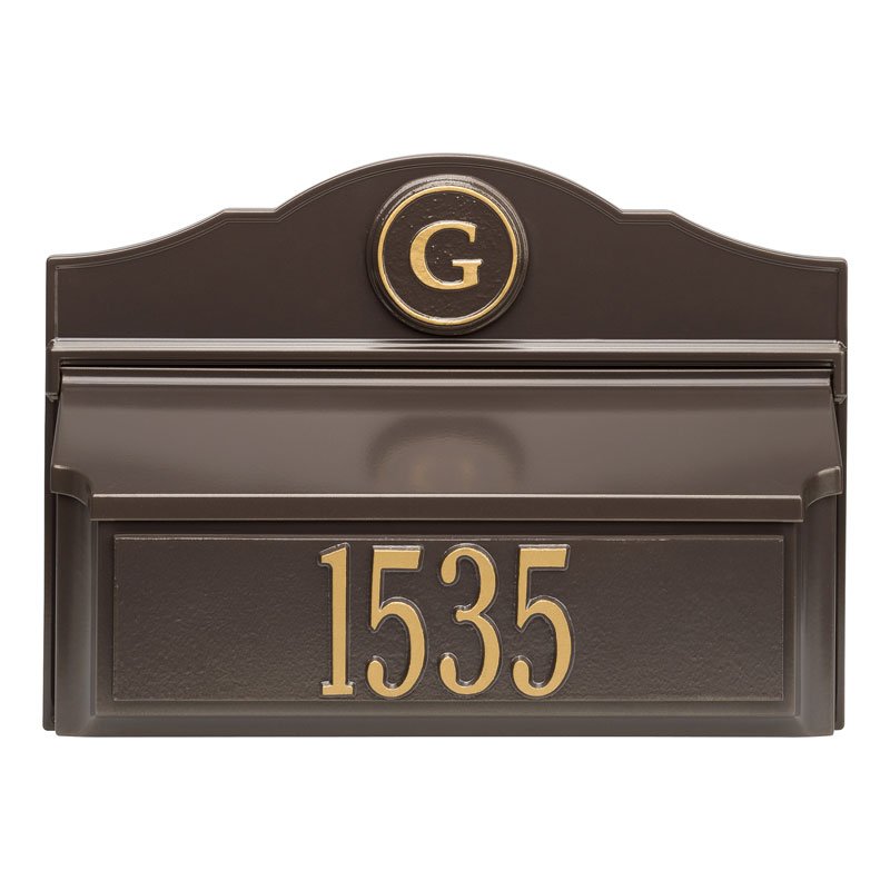 Colonial Wall Mailbox Package #1 (Mailbox, Plaque & Monogram) - Bronze/Gold