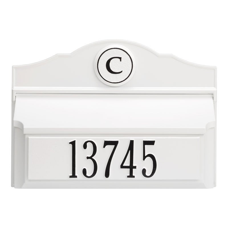 Colonial Wall Mailbox Package #1 (Mailbox, Plaque & Monogram) - White/Black