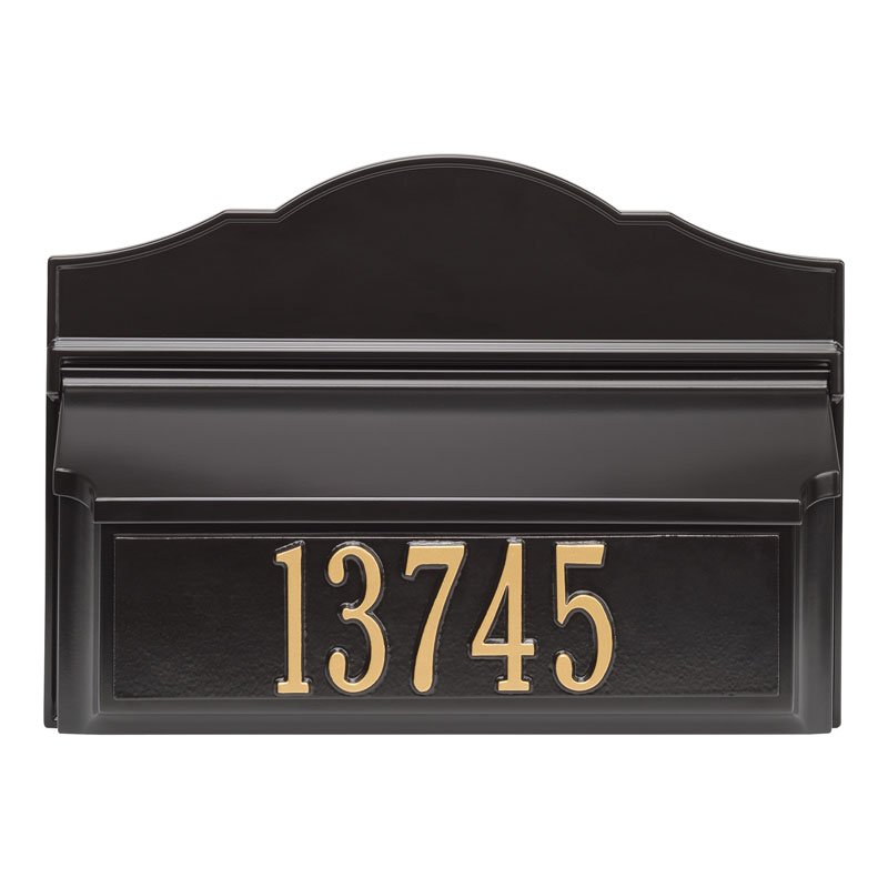 Colonial Wall Mailbox Package #2 (Mailbox & Plaque) - Black/Gold