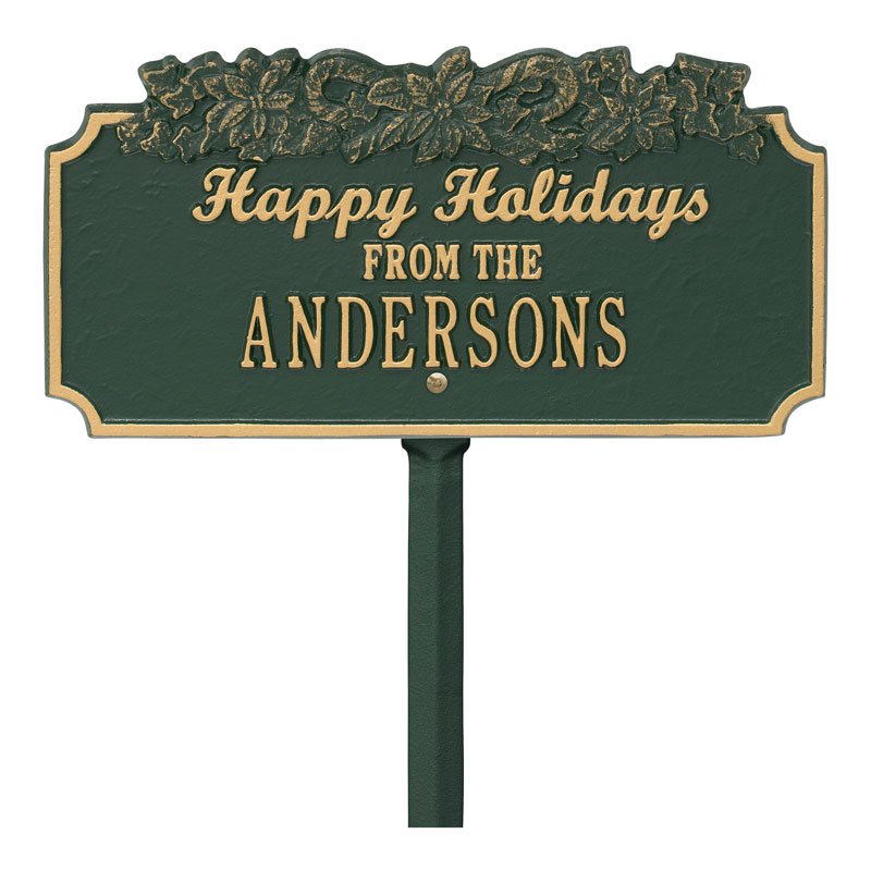 "Happy Holidays" Candy Canes Personalized Lawn Plaque - Green/Gold