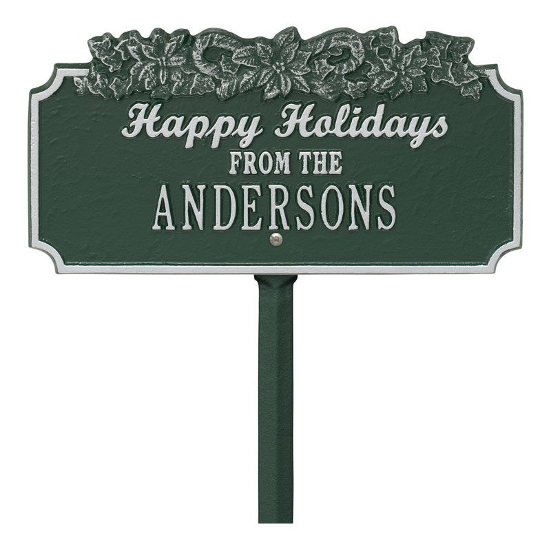 "Happy Holidays" Candy Canes Personalized Lawn Plaque - Green/Silver