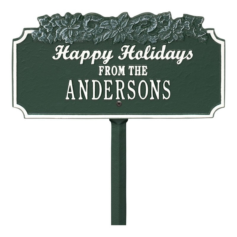"Happy Holidays" Candy Canes Personalized Lawn Plaque - Green/White