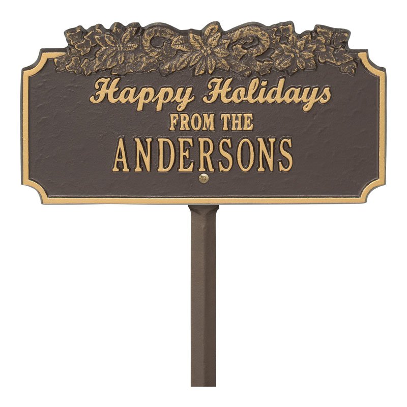 "Happy Holidays" Candy Canes Personalized Lawn Plaque - Bronze/Gold