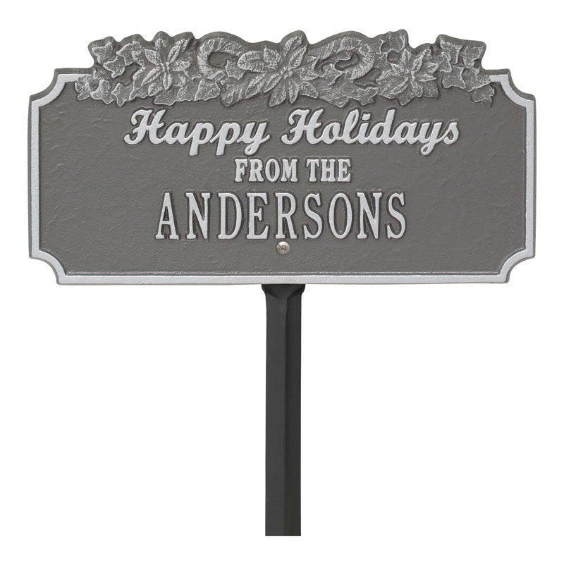 "Happy Holidays" Candy Canes Personalized Lawn Plaque - Pewter/Silver