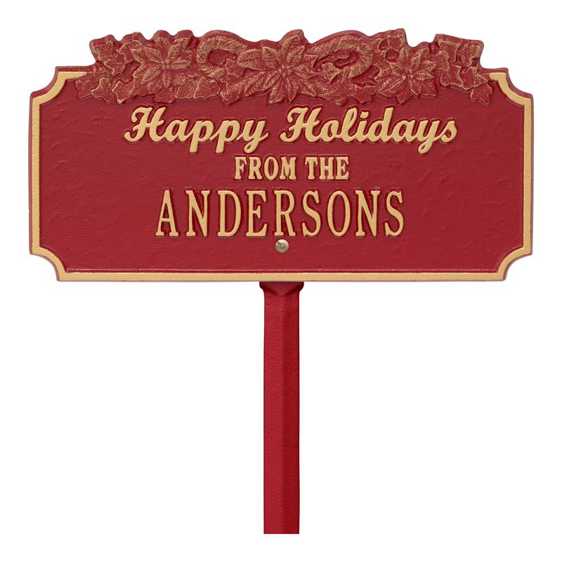 "Happy Holidays" Candy Canes Personalized Lawn Plaque - Red/Gold