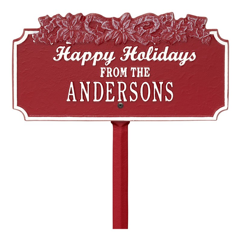 "Happy Holidays" Candy Canes Personalized Lawn Plaque - Red/White