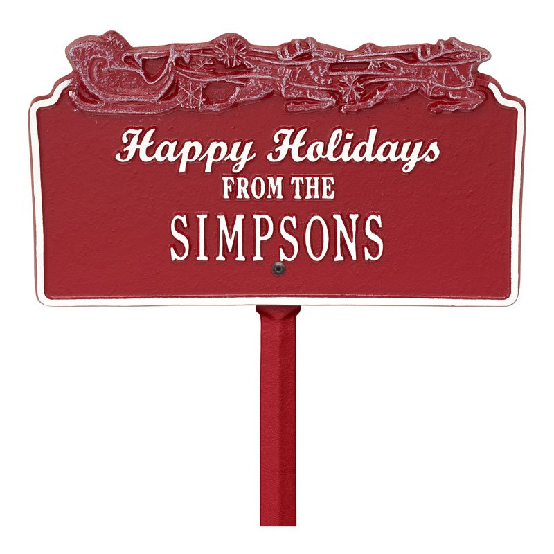 "Happy Holidays" Sleigh Personalized Lawn Plaque - Red/White