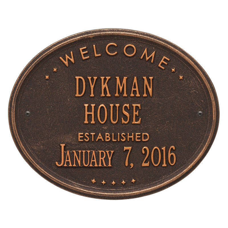 Welcome Oval "HOUSE" Established Personalized Plaque - Oil Rubbed Bronze