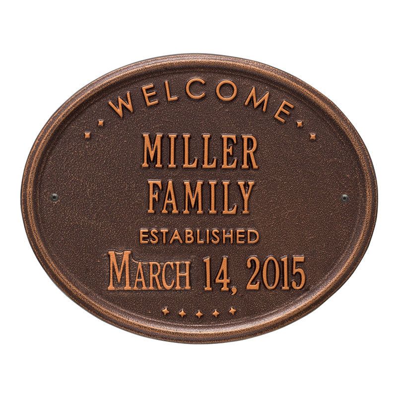 Welcome Oval "Family" Established - Standard Wall - Two Line - Antique Copper