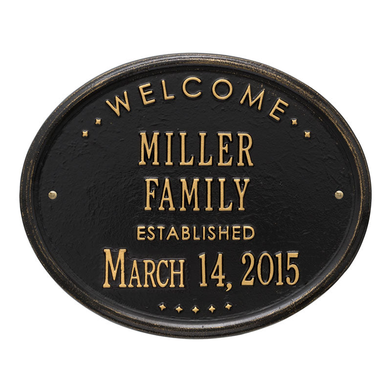 Welcome Oval "Family" Established - Standard Wall - Two Line - Black/Gold