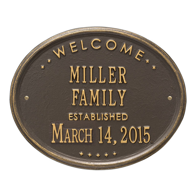 Welcome Oval "Family" Established - Standard Wall - Two Line - Bronze/Gold