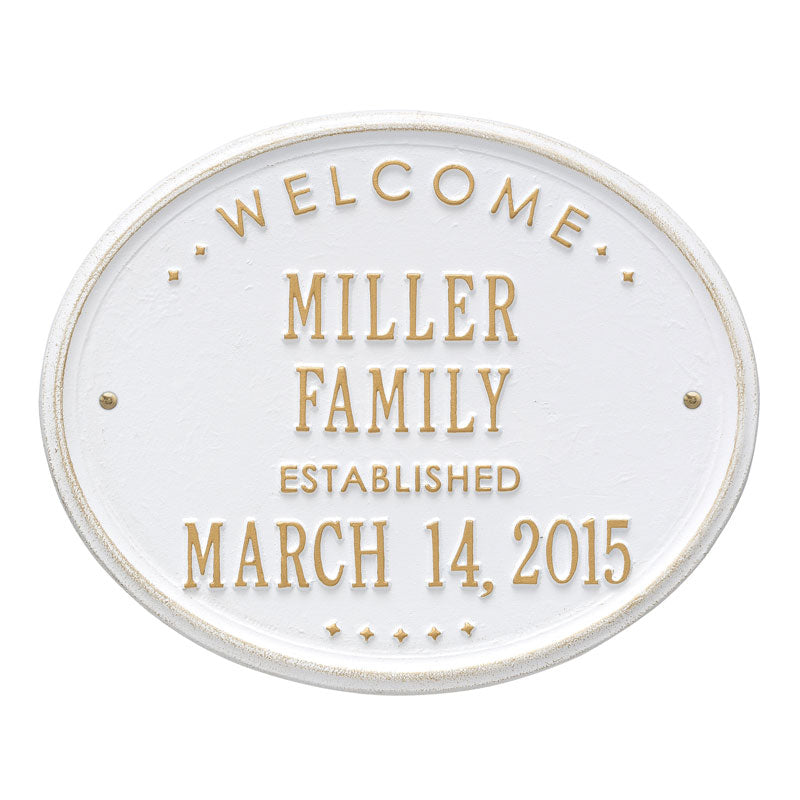 Welcome Oval "Family" Established - Standard Wall - Two Line - White/Gold