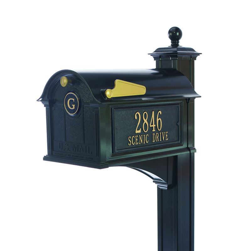 Balmoral Mailbox Side Plaques, Monogram & Post Package - Black