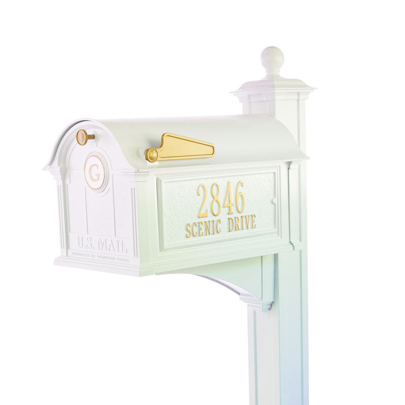 Balmoral Mailbox Side Plaques, Monogram & Post Package - White