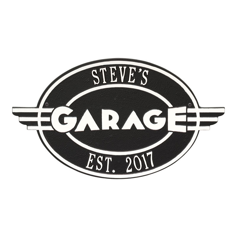 Moderno Garage Personalized Plaque - Black/White