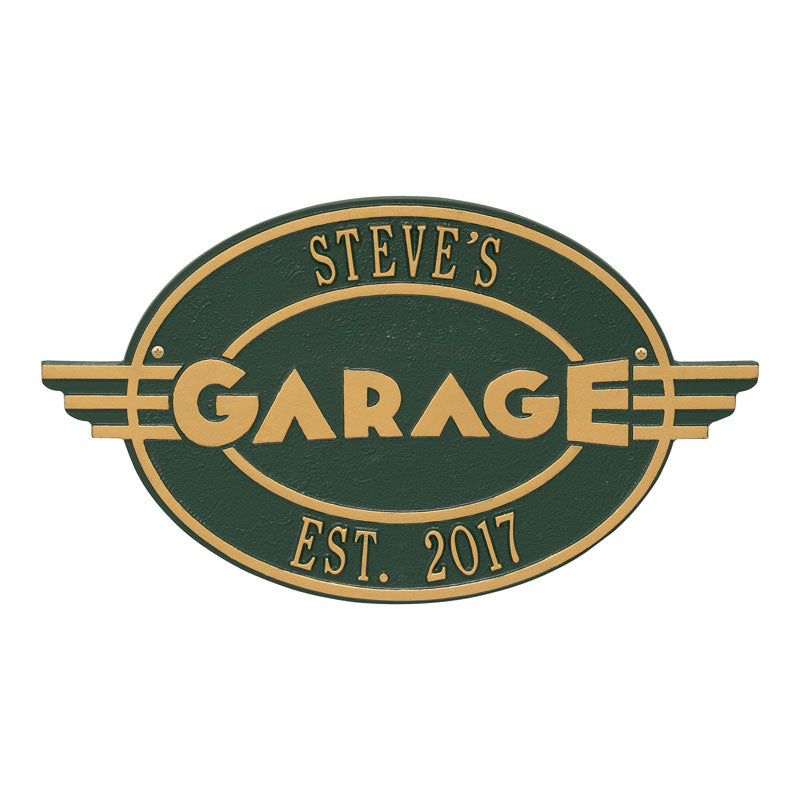 Moderno Garage Personalized Plaque - Green/Gold