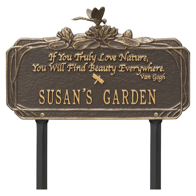 Dragonfly Garden Quote Personalized Lawn Plaque - Bronze/Gold