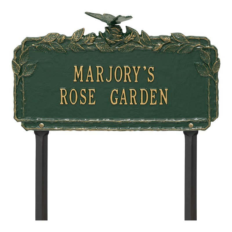 Butterfly Rose Garden Personalized Lawn Plaque - Green/Gold