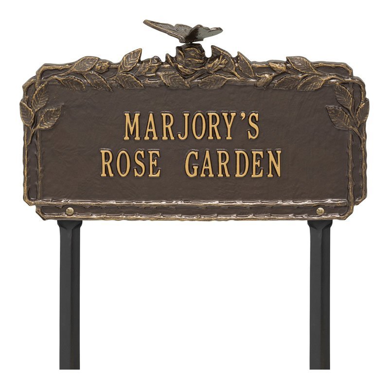 Butterfly Rose Garden Personalized Lawn Plaque - Bronze/Gold