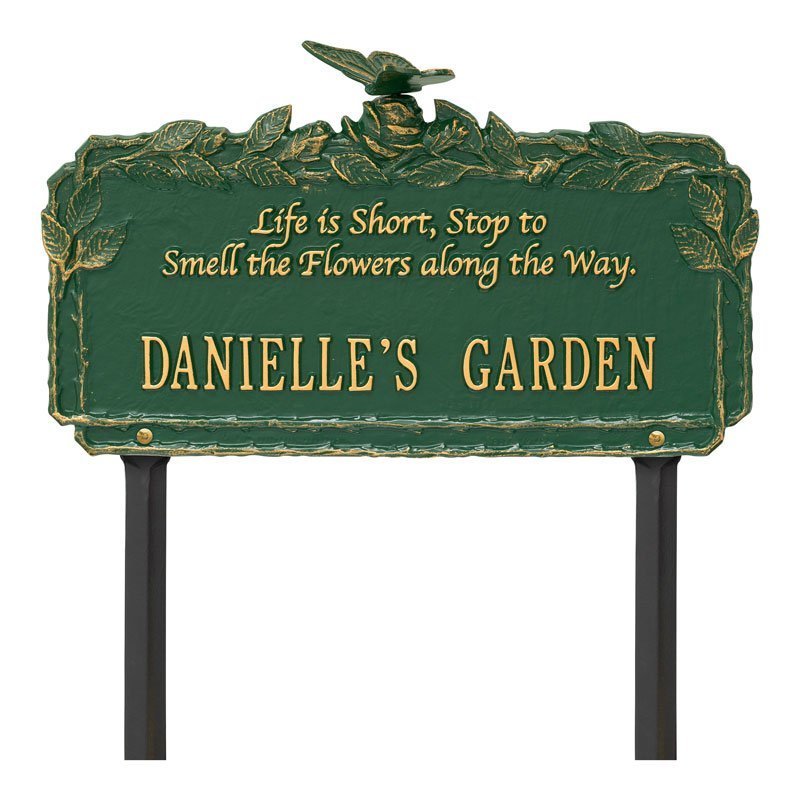 Butterfly Rose Garden Quote Personalized Lawn Plaque - Green/Gold