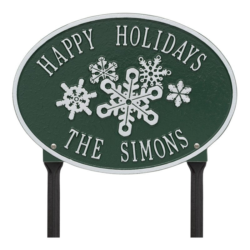 Snowflake Oval Personalized Lawn Plaque - Green/Silver