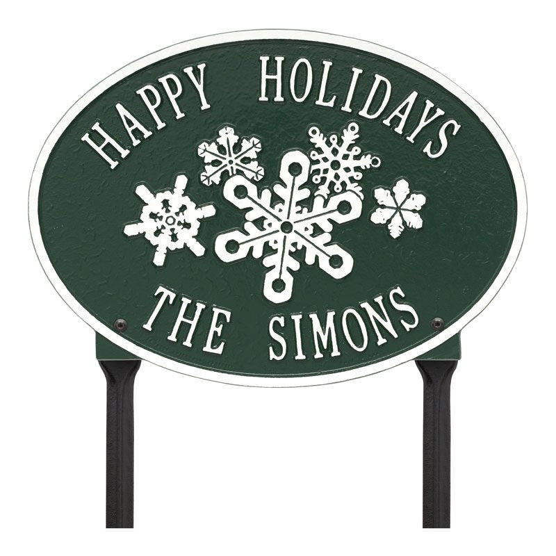 Snowflake Oval Personalized Lawn Plaque - Green/White