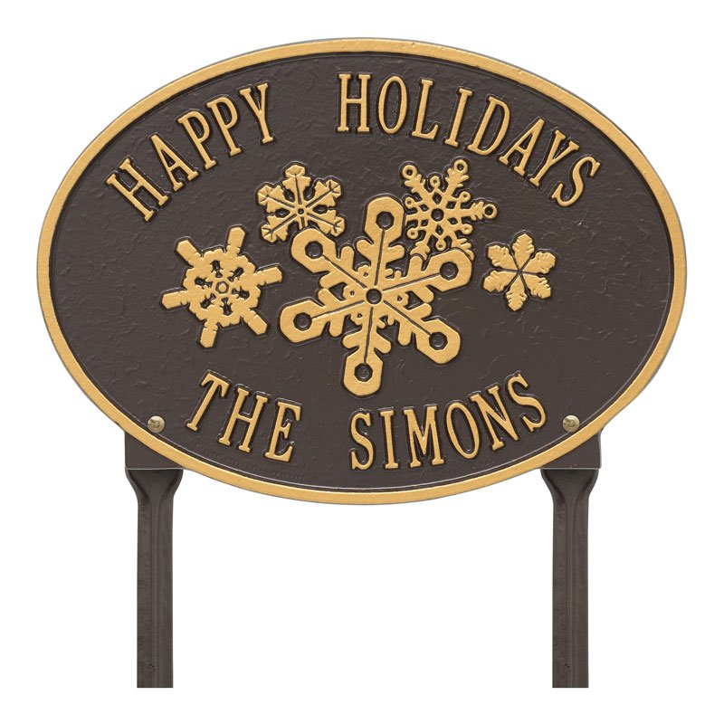 Snowflake Oval Personalized Lawn Plaque - Bronze/Gold