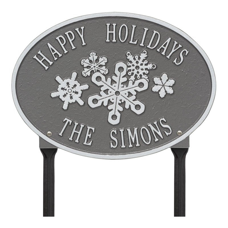 Snowflake Oval Personalized Lawn Plaque - Pewter/Silver