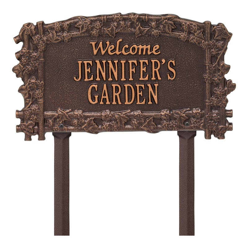 Ivy Trellis Garden Welcome Personalized Lawn Plaque - Antique Copper