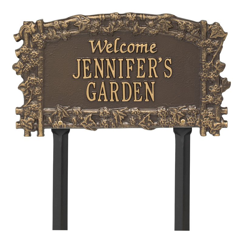 Ivy Trellis Garden Welcome Personalized Lawn Plaque - Bronze/Gold