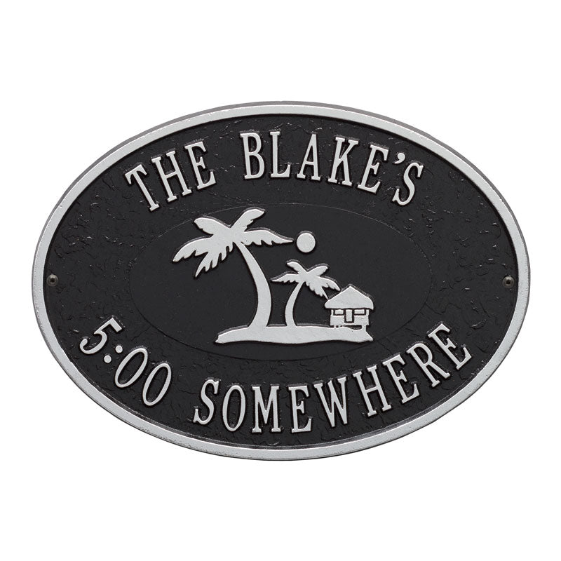 Personalized Island Time Palm Plaque - Black/Silver