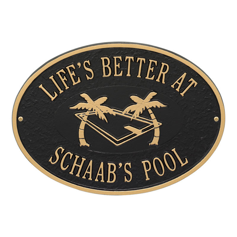 Personalized Swimming Pool Party plaque - Black/Gold