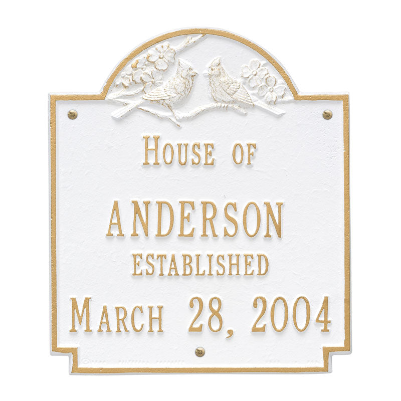 Cardinal Wedding Plaque  - Standard Wall - Two Line - White/Gold