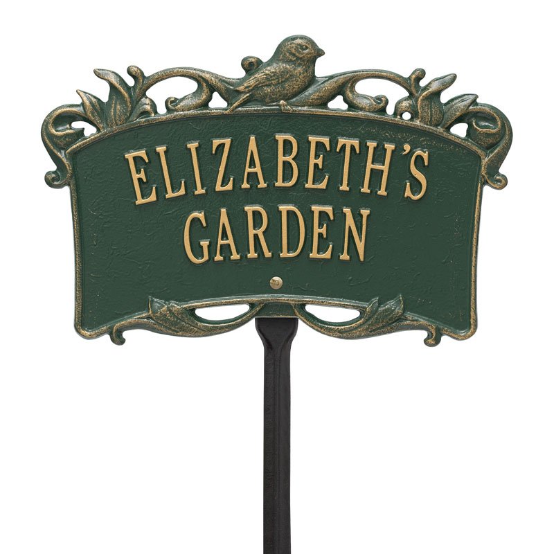 Song Bird Garden Personalized Lawn Plaque - Green/Gold