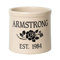 Personalized Rose Stem Established 2 Gallon Crock - Black Engraving / Bristol Crock