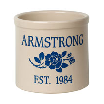 Personalized Rose Stem Established 2 Gallon Crock - Dark Blue Engraving / Bristol Crock