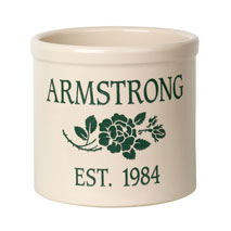 Personalized Rose Stem Established 2 Gallon Crock - Green Engraving / Bristol Crock