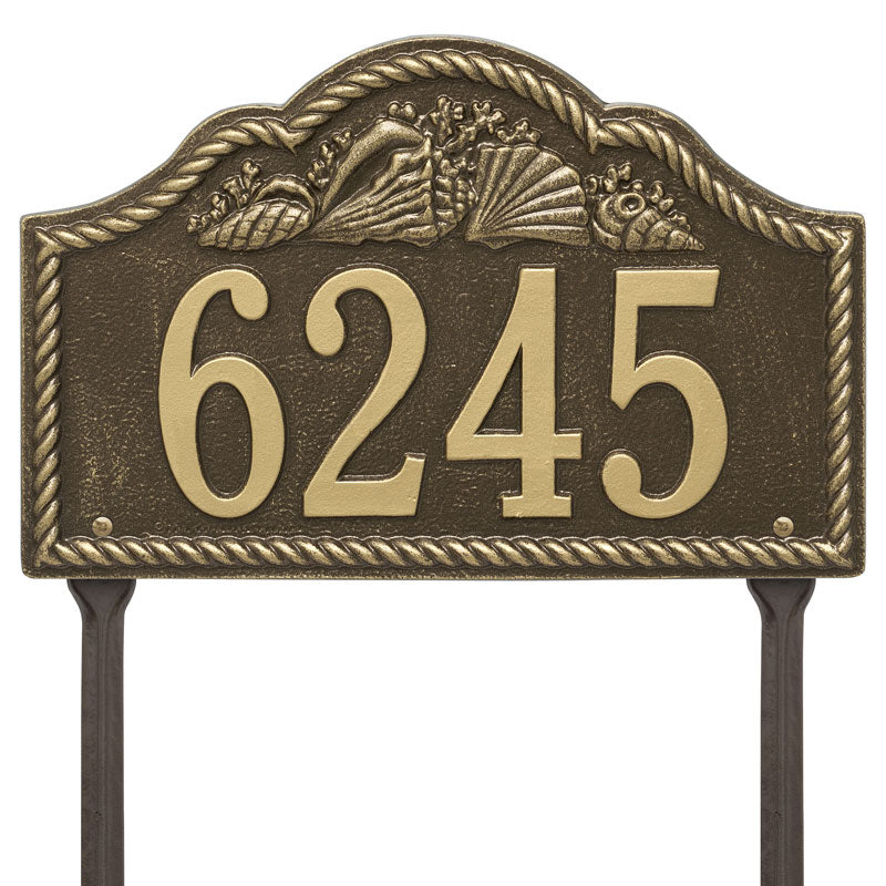 Personalized Rope Shell Arch Plaque Lawn - Antique Brass